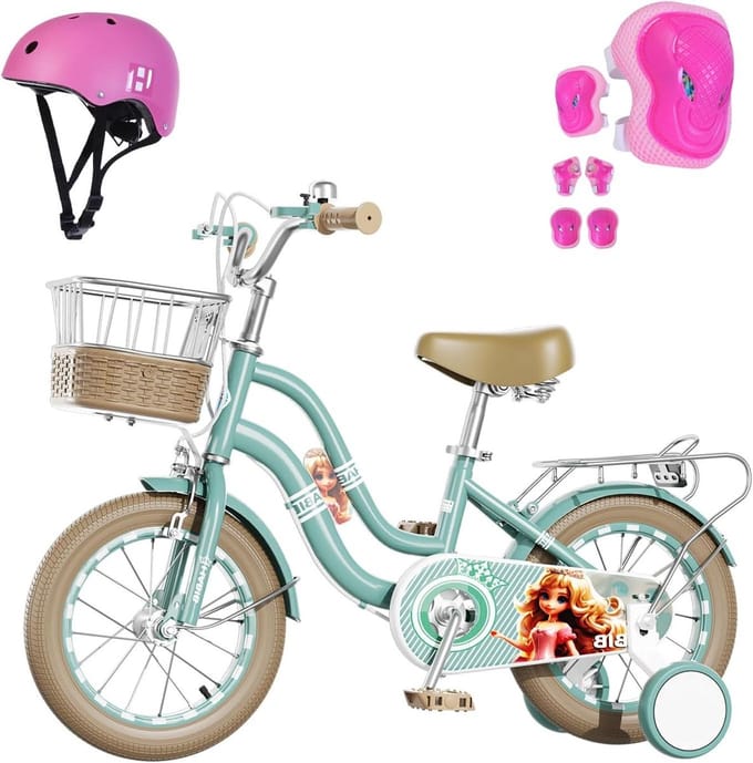 Meisjesfiets - Kinderfiets - Eerste fietsritten - Inclusief beschermset - 16 inch - Munt