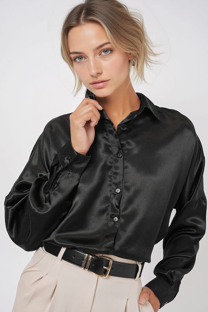 Oversized Satijnen Knoopshirt