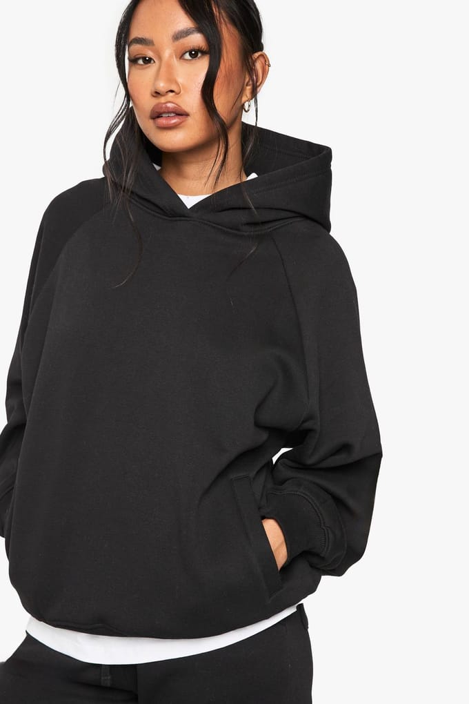 boohoo Dames Lange Raglan Naad Oversized Hoodie | Zwart | Maat: Small