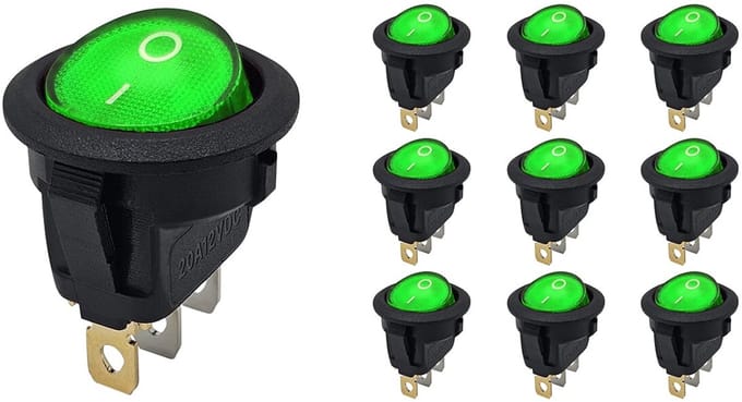 ProRide Wipschakelaar ON-OFF KCD2-12 - 3-pins - Rond - 12V/20A - Groen - 10 stuks