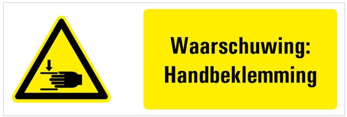 Waarschuwing voor handbeklemming tekstbord 200 x 75 mm