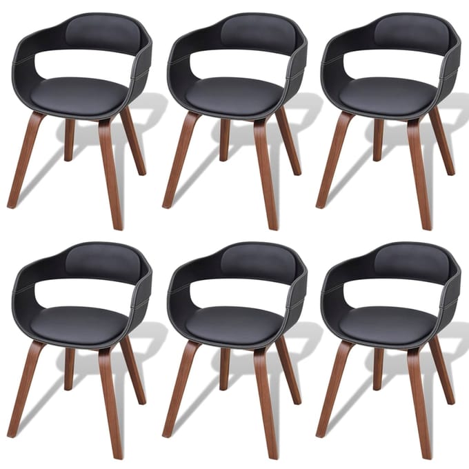 vidaXL - Eetkamerstoelen - 6 - st - gebogen - hout - en - kunstleer - zwart