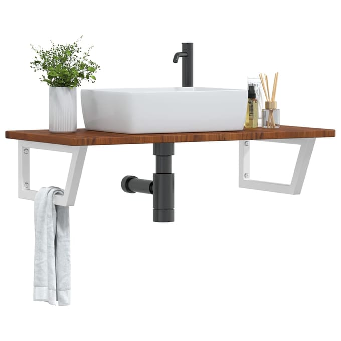vidaXL - Badkamer - wandschap - staal - en - massief - eikenhout