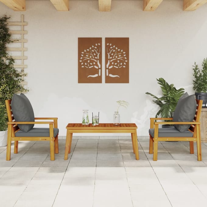 vidaXL - 3-delige - Loungeset - met - kussens - massief - acaciahout