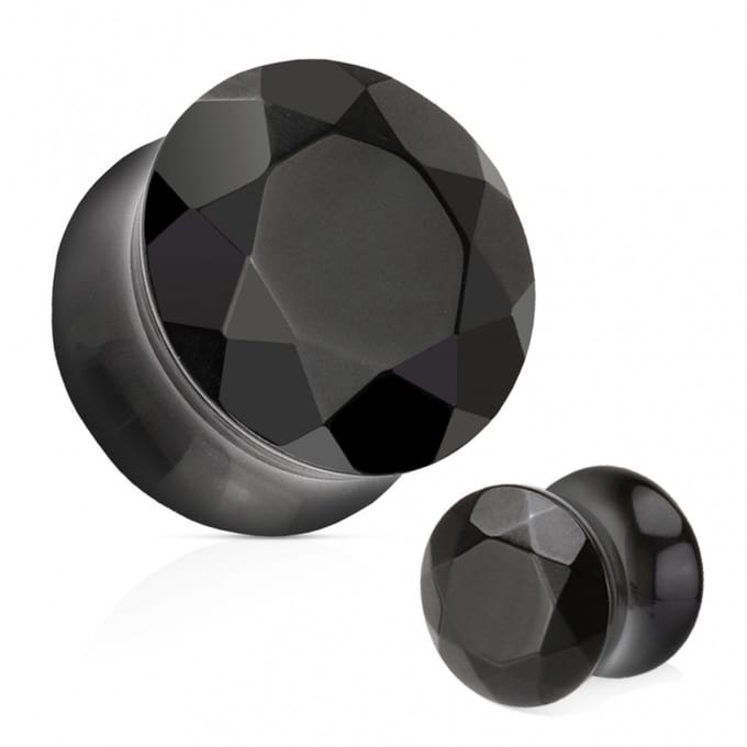Double flared plug black agaat steen 14 mm - LMPiercings