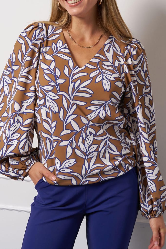 Studio Anneloes Les Leaves Top Caramel/ink Blue Größe: M | Longsleeves Outlet | Damen | Blau