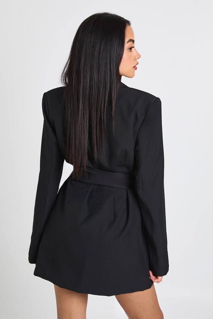 boohoo Dames Obi Strikceintuur Getailleerde Blazer Jurk | Zwart | Maat: 40