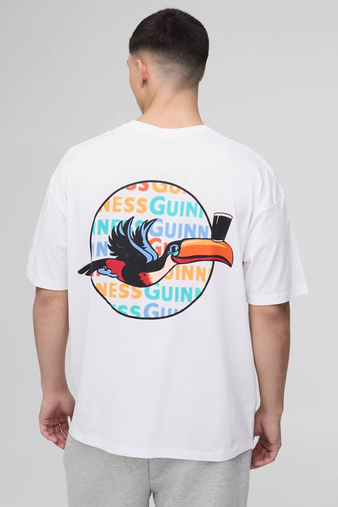 Oversized Guinness Toekan Licentie Geprint T-Shirt | White | Size Medium