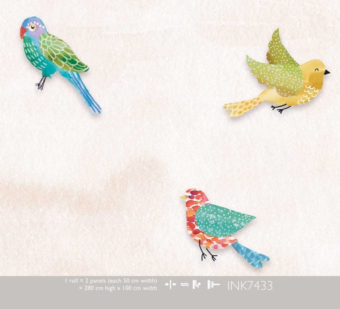 INGK - Kate & Andy - Behang - Fun Birds (sand)