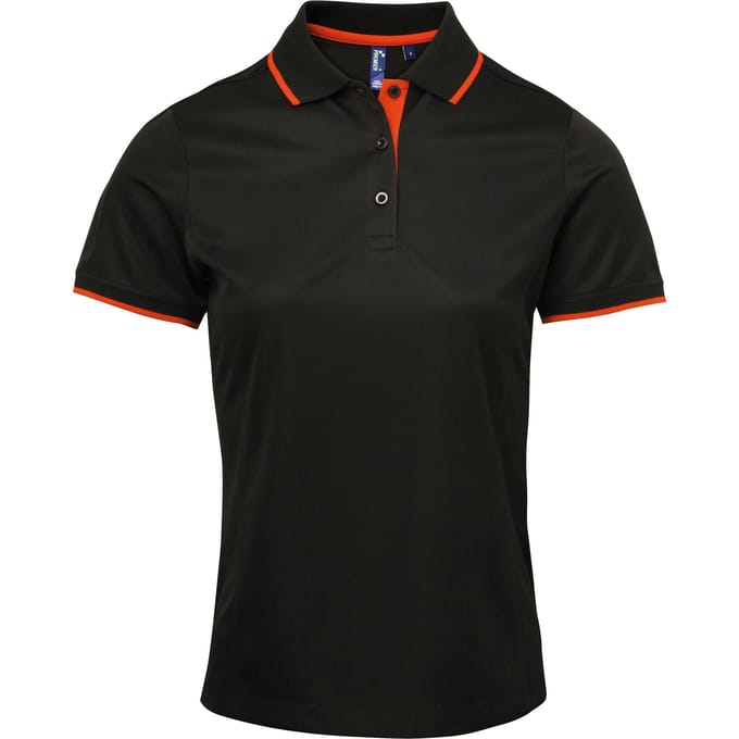 Premier Dames/dames Contrast Coolchecker Poloshirt (Zwart/Oranje)