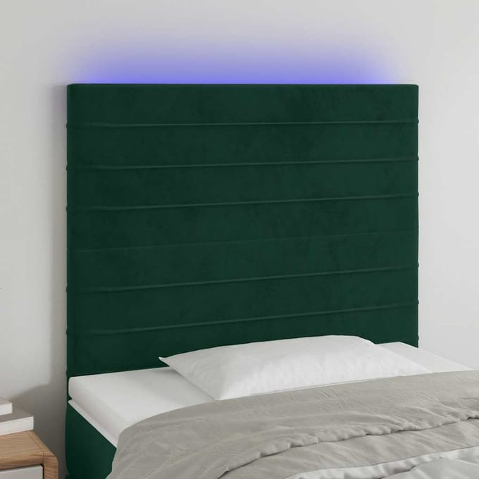 vidaXL - Hoofdbord - LED - 80x5x118/128 - cm - fluweel - donkergroen