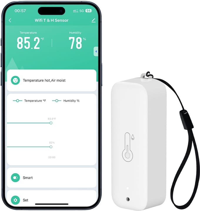 WiFi Hygrometer Thermometer Sensor - Wireless Indoor and Outdoor Temperature Humidity Sensor with Remote App Notification Alert for Greenhouse Wine Cellar