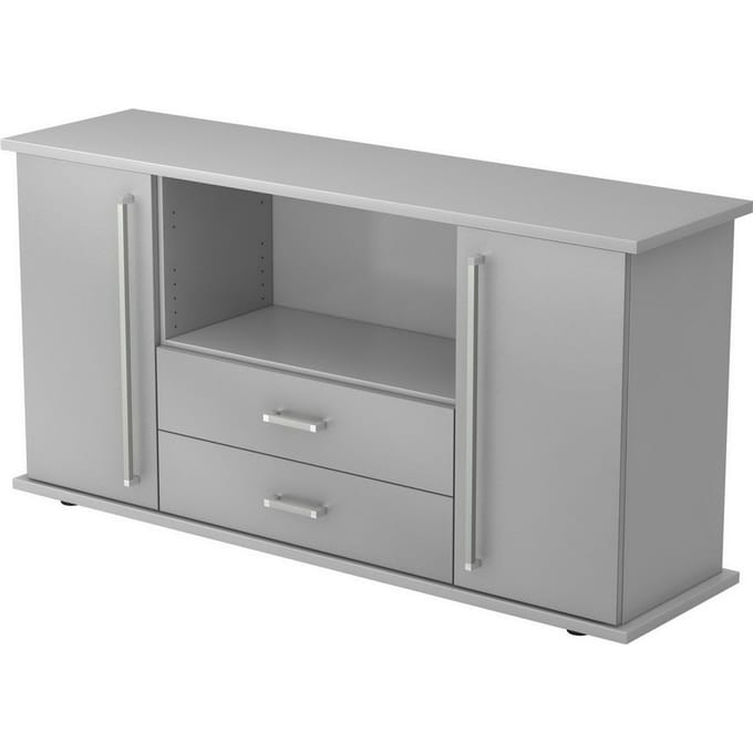 KAPA SB | Dressoir | met deuren + laden - Grijs/Zilver Chrome metaal handgreep