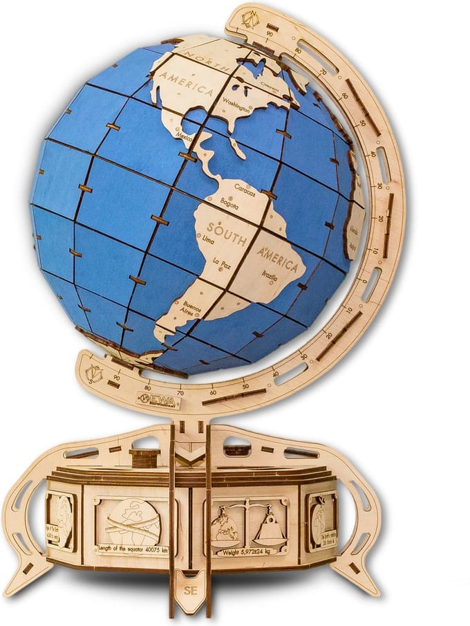 Eco-Wood-Art Globe - Houten Modelbouw - Blauw