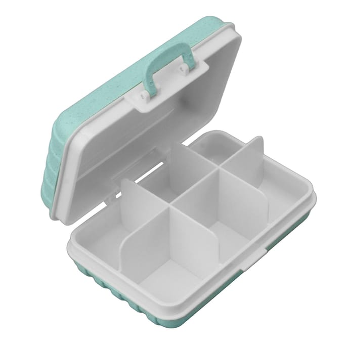 Mini Medicijndoos 6 Vakken Kofferontwerp Strakke Sluiting Plastic Medicijncontainer voor Zak groen