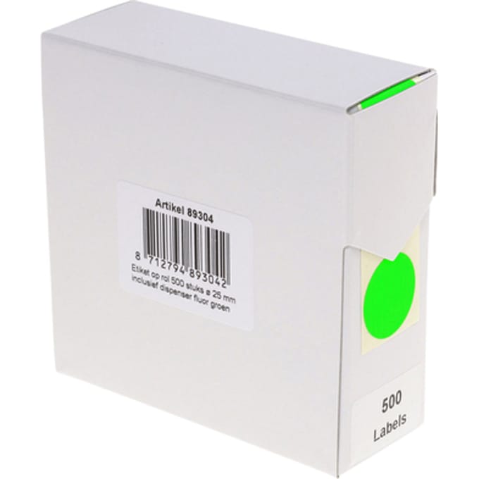 Etiket Rillprint 25mm op rol fluor groen 500 stuks