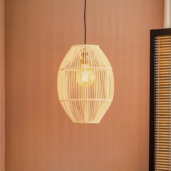 Viokef Hanglamp Anteo van rotan, hoog Oval