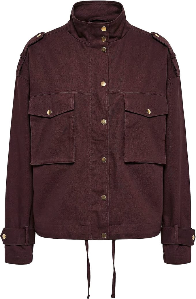 Studio Untold - Dames - Utility-jas oversized grote zakken opstaande kraag - Chocolade - Maat 46+