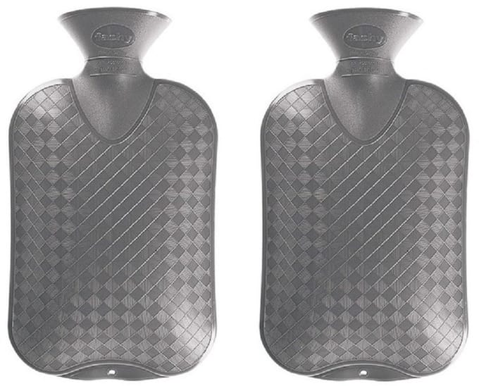 Warmwater kruik - 2x - grijs - geribbeld - 2 liter - bedkruik