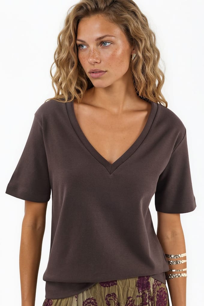 V-hals Effen Regular Fit Katoenen T-shirt