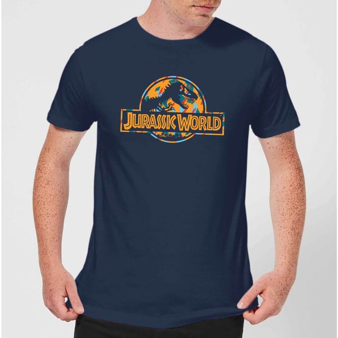 Jurassic Park Logo Tropical Men's T-Shirt - Navy - M