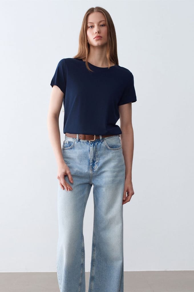 Dames T-shirt met ronde hals en korte mouwen