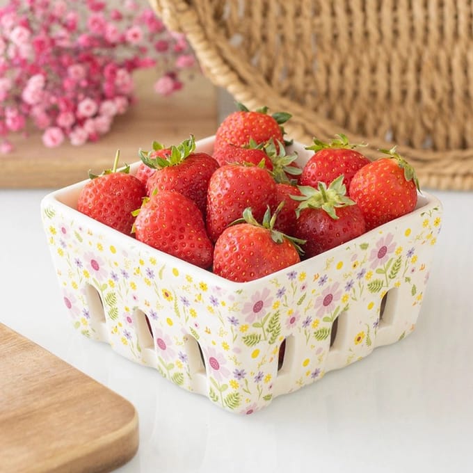 Something Different - Daisy & Duck Print Ceramic Berry Basket Kom - Multicolours