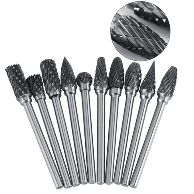 10 stuks Wolframcarbide Staal Roterende Vijlen Frezenset 3mm Schacht 6mm Snijdiameter Dubbelgesneden wit