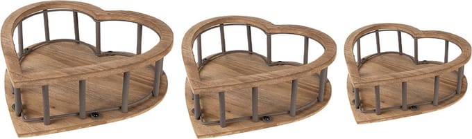 Clayre & Eef Opbergmand Set van 3 Hart 33x33x10 Bruin Hout