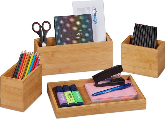 bureau organizer - 4 stuks - pennenbak - bamboe - voor accessoires - brieven