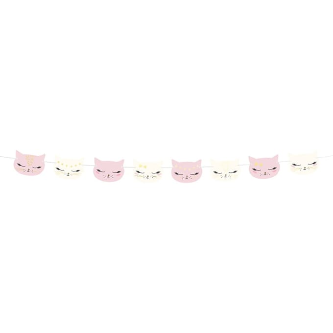 PARTYDECO - Roze en witte kartonnen kat slinger