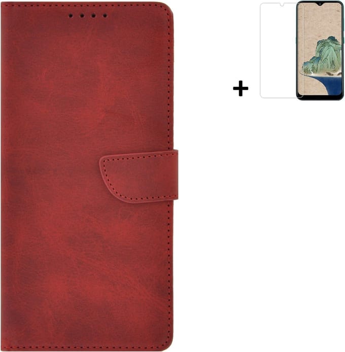 MoDo hoesje Geschikt voor Nokia G22 - Kunstleer Book Case - Rood hoesje met screenprotector