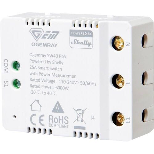 Shelly Ogemray smarter Relaisschalter 25 A Schakel-meetactor Bluetooth, WiFi