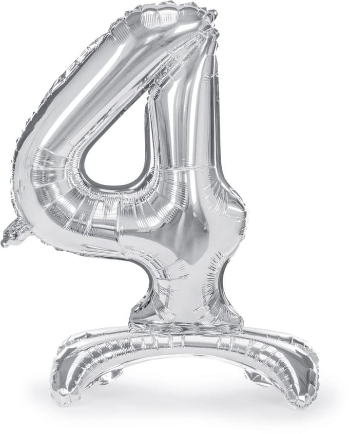 Folieballon staand 4 jaar zilver