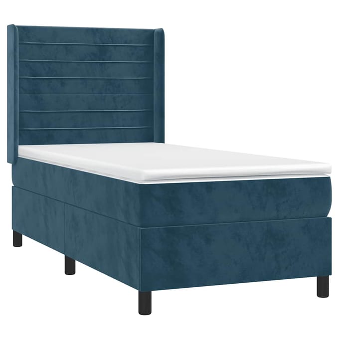 vidaXL - Boxspring - met - matras - en - LED - fluweel - donkerblauw - 80x200 - cm