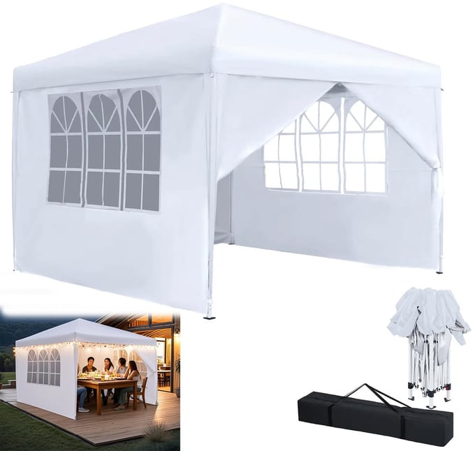 Compact With Button Paviljoen 2,5x2,5m - Met 4 Zijdelen - UV-Waterdicht Wit