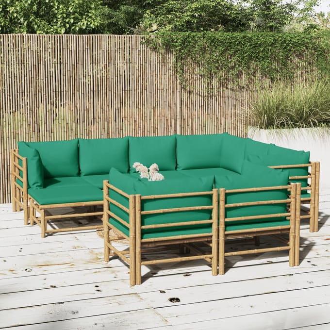 vidaXL - 10-delige - Loungeset - met - kussens - bamboe - groen