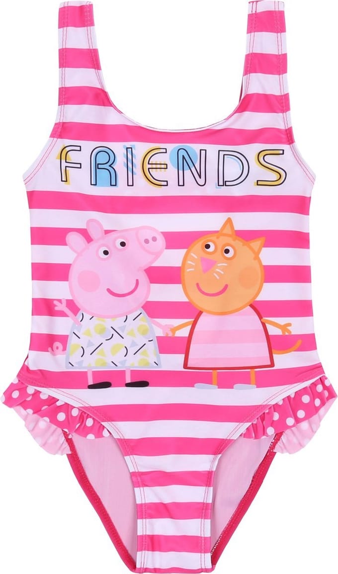 Peppa Pig Badpak - Maat 116/128 - Roze en wit gestreept met franjes