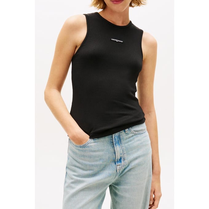 Tommy Hilfiger Tjw Slim Script Label Black Größe: S | Tanktops Outlet | Damen | Schwarz