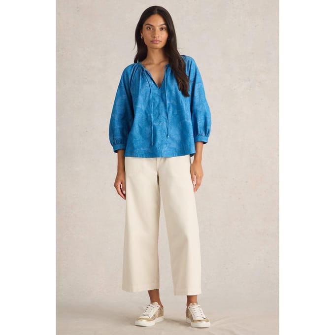 White Stuff Marley Jacquard Top Chambray Blue Taglia: 12 | Maglie a manica lunga Outlet | Donna | Blu