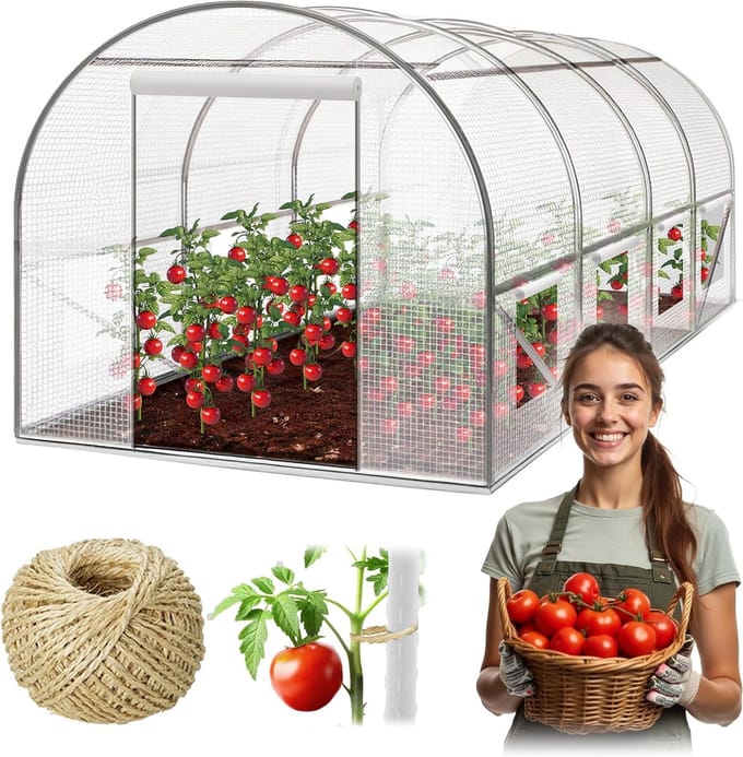 Famanu – Folietunnel broeikas met stalen frame, afmetingen 2 x 4,5 x 2 m, 9 m², wit