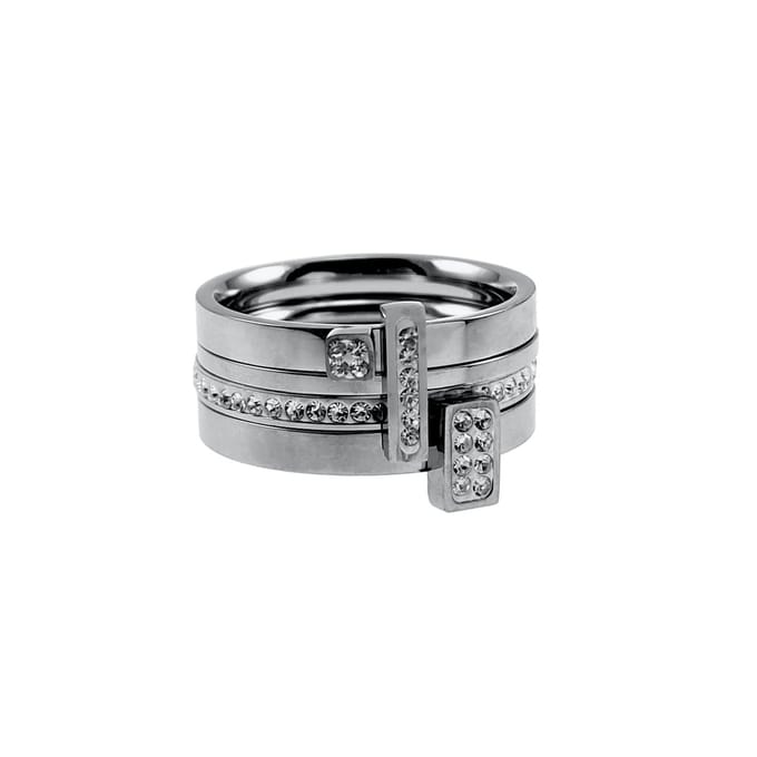 Set van Vier Ringen Dames - Gepolijst RVS - Ringen met Strass