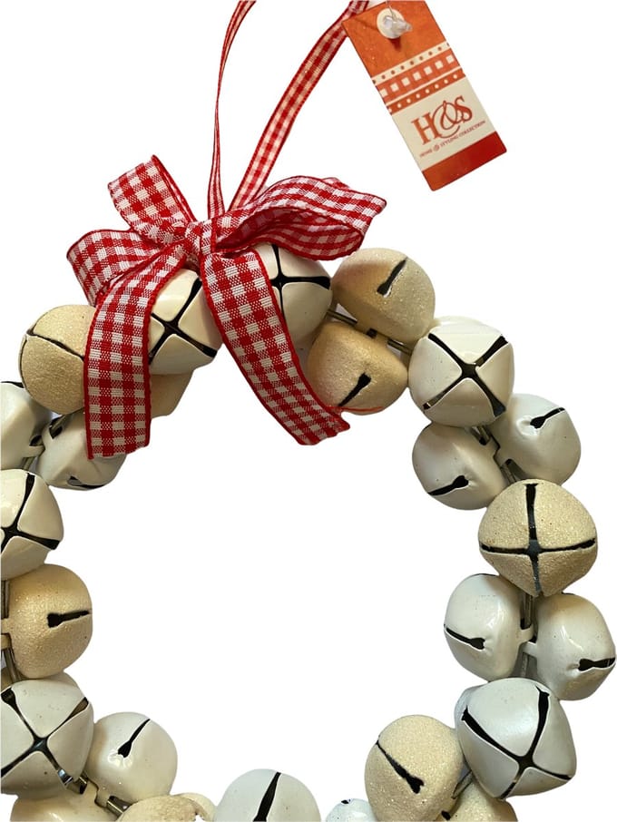 H&S - Kerstkrans - Bellen - Roomwit - Glitters - Kerst 17cm doorsnee - Kerstdecoratie