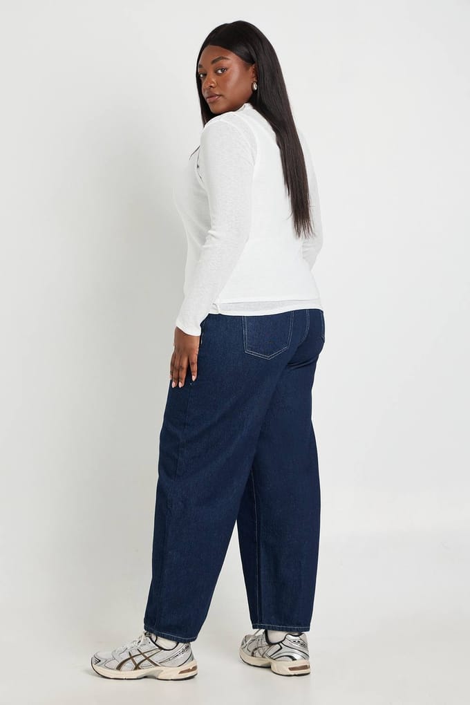 boohoo Dames Plus Barrel Fit Jeans | Indigo | Maat: 16/30L