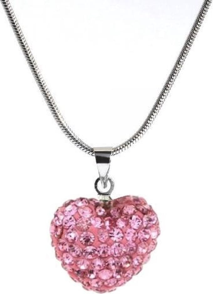 Fako Bijoux® - Ketting - Disco Dots - Hart - Roze