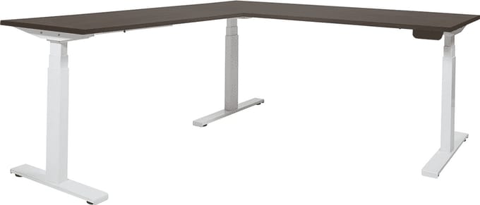 Dextro Plus Hoek-opstelling elektrisch zit/sta bureau frame Wit (RAL9010) blad Logan eiken 160CMx200CM