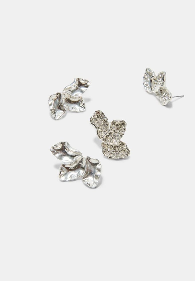 Stradivarius Set van 2 mini waaieroorbellen  Grijs OS