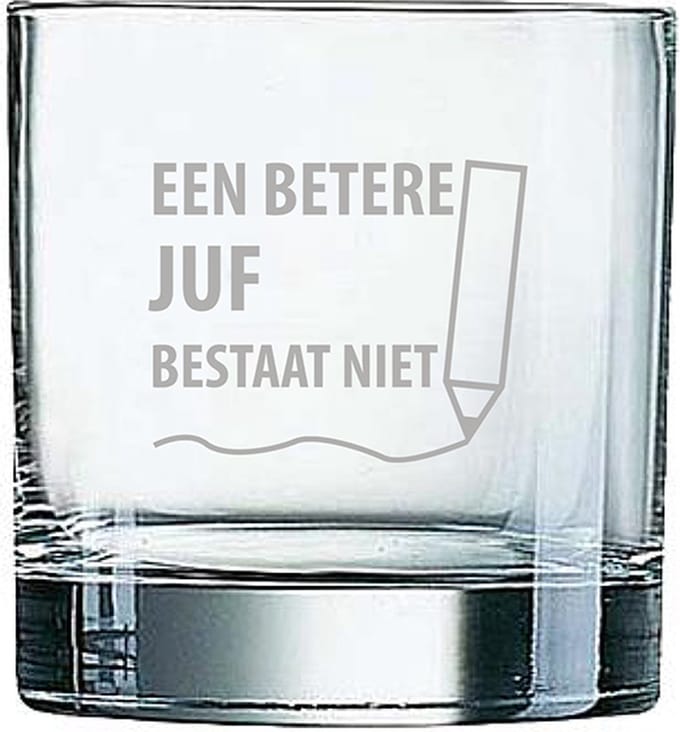 Gegraveerde Whiskeyglas 38cl een betere juf bestaat niet