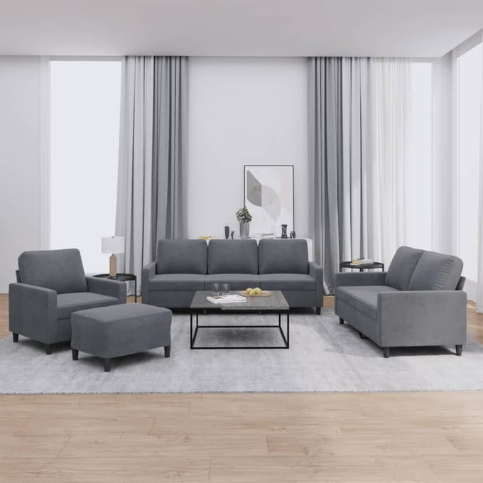 vidaXL - 4-delige - Loungeset - met - kussens - fluweel - donkergrijs