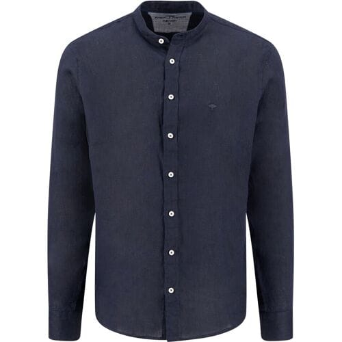 Fynch-Hatton Overhemd Solid Color Premium Linnen Stand-Up Collar Navy / male